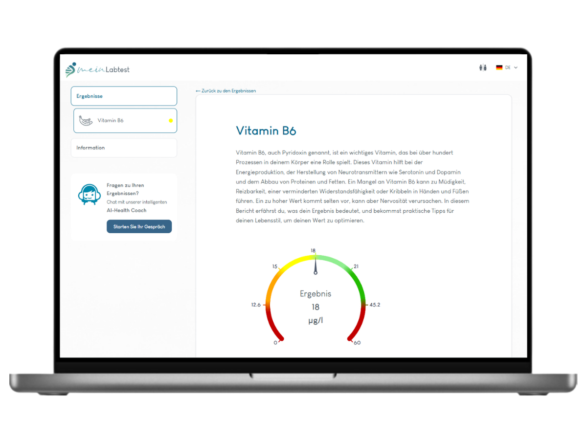 Beispiel des Vitamin B6 Test Ergebnisses auf einem Laptop
